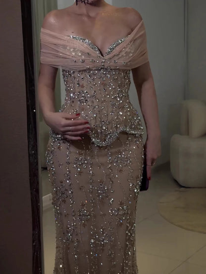 Luxury Nude Beaded Mermaid Evening Dress LA73336 - SERENE HILL