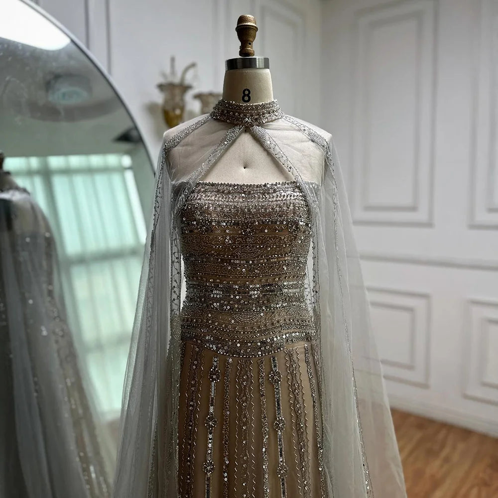 Luxury Dubai Caramel A-Line Beaded Evening Dress LA72873 - SERENE HILL