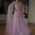 Luxury Dubai pink Beaded Spaghetti Strap Design A-Line Evening Dresses Gowns with Cape Sleeves for Formal Occasion LA72726 - SERENE HILL