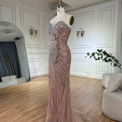 Luxury Dubai Saudi Arabic Pink Mermaid Evening Dress with High Split for Formal Occasion LA72480 - SERENE HILL