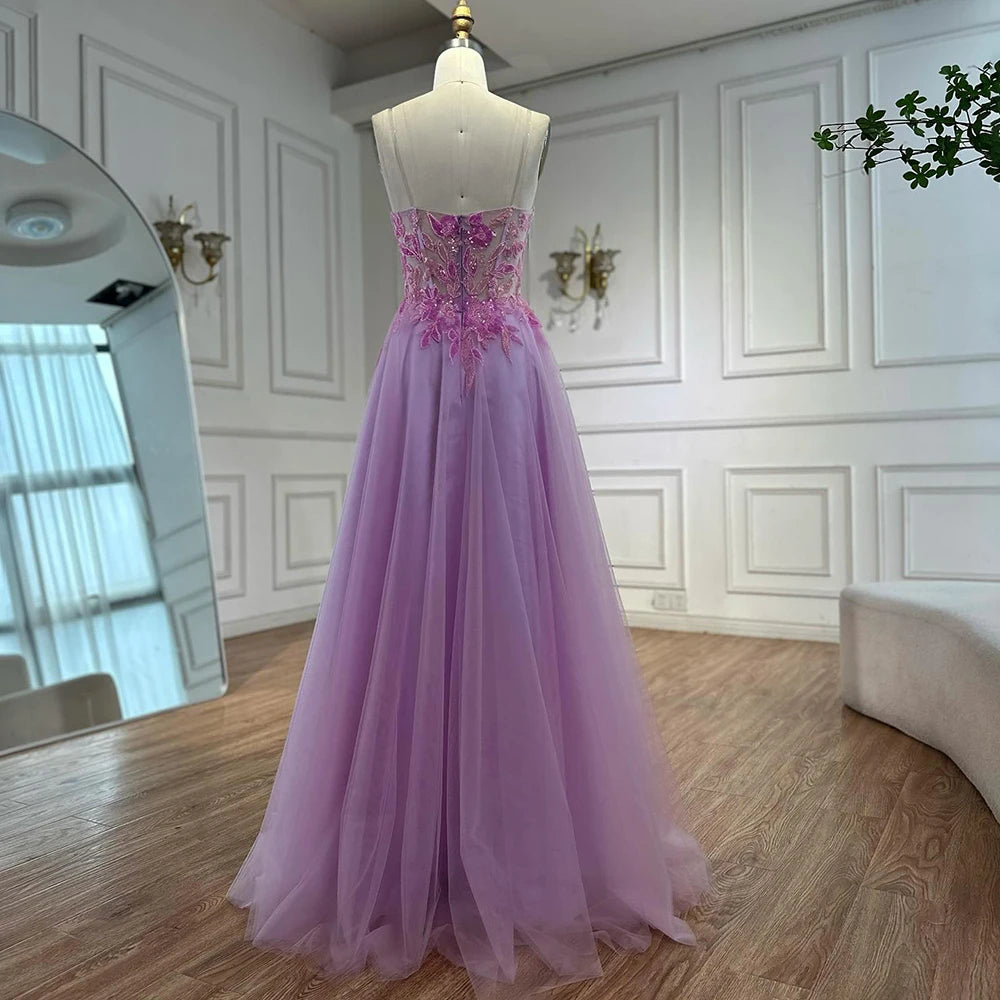 Luxury A-line Sweep Train Tulle Prom Dress with Appliqued LA72972 - SERENE HILL