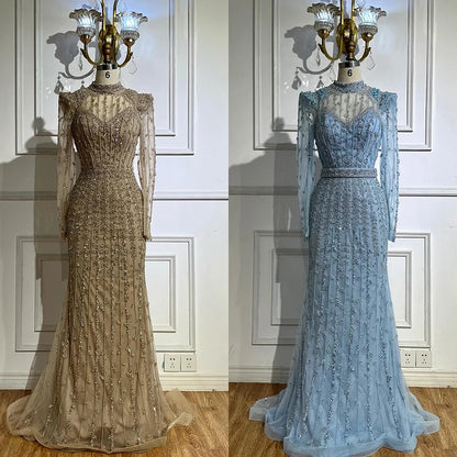 Modest Caramel Mermaid Evening Dress With Long Sleeve LA72826A - SERENE HILL