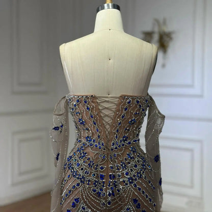 Luxury Blue Beaded Mermaid Evening Dress LA72858 - SERENE HILL