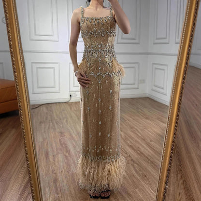 Bling Gray Mermaid Feather Arabic Midi Evening Dress with Cape LA72334 - SERENE HILL
