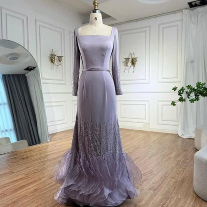 Luxury Lilac Ruffles Dubai Evening Dress Saudi Wedding Party LA72952 - SERENE HILL