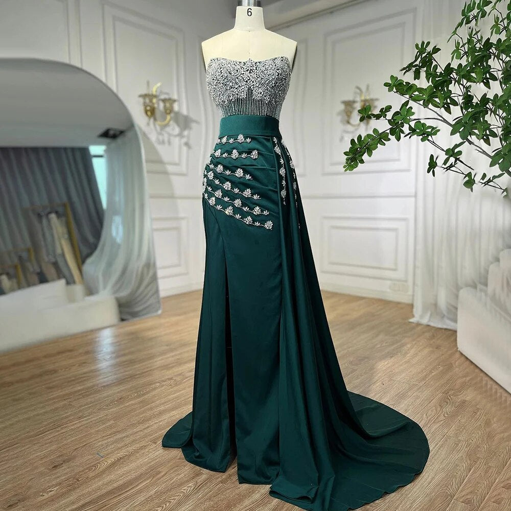 Serene Hill High Split With Skirt Mermaid Nude Sexy CRYSTAL Beaded Evening Dresses Gowns For Women Party 2025 LA72135 - SERENE HILL