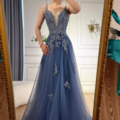 Luxury Sage Green Lace A-Line Prom Dress with Spaghetti Straps LA73005 - SERENE HILL
