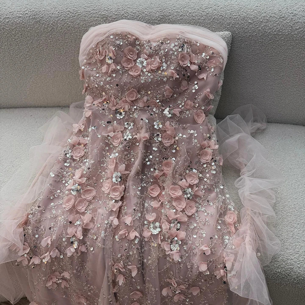 Elegant Pink 3D Flowers Evening Dress with Gloves LA72912 - SERENE HILL