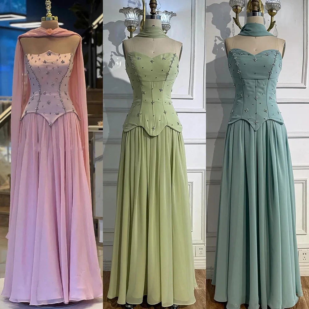 Classy Sage Green A-Line Chiffon Evening Dress LA73073 - SERENE HILL