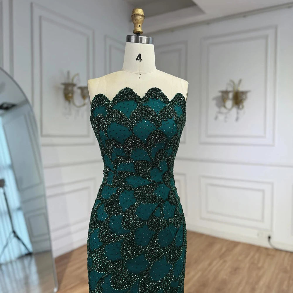 Luxury Arabic Designer Elegant Green Mermaid Evening Dress LA73117 - SERENE HILL