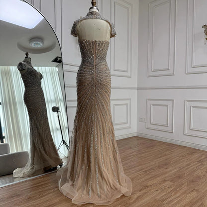 Nude Mermaid Evening Dress with Detachable Beaded High Neck LA73087 - SERENE HILL