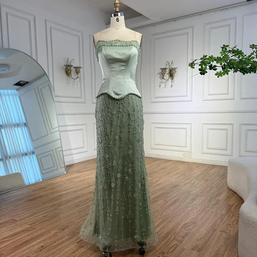 Luxury Caramel Satin Beaded Evening Dress with Bodice LA72805C - SERENE HILL