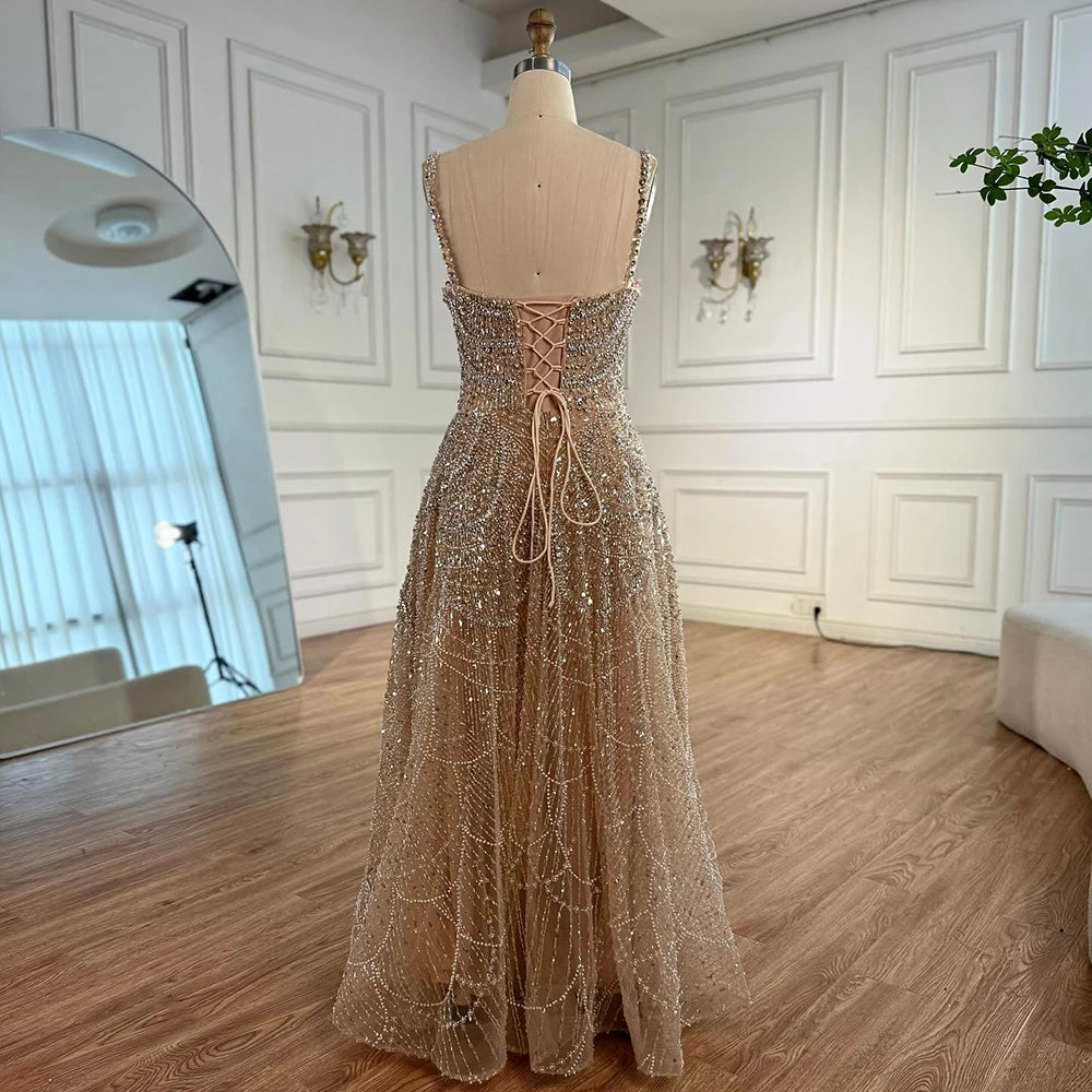 Luxury Nude A-Line Evening Dress with Pearls and Crystals LA72983A - SERENE HILL