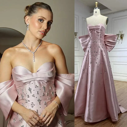Pink Satin Mermaid Evening Gown with Big Bow LA72414B - SERENE HILL
