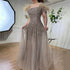 Luxury Caramel Feather Beaded A-Line Evening Dress LA71720 - SERENE HILL