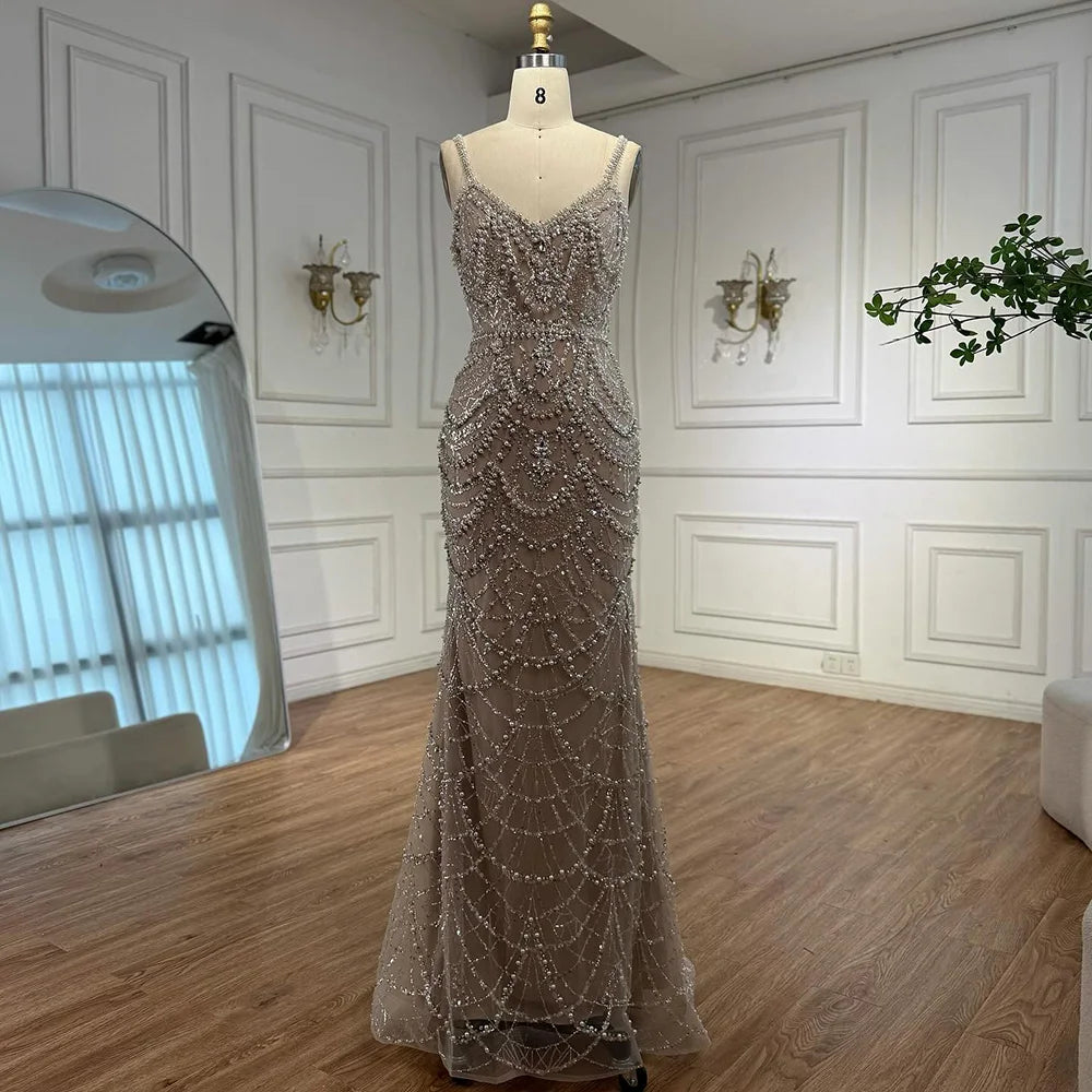 Luxury Nude Beaded Mermaid Evening Dress with Pearls LA72986A - SERENE HILL