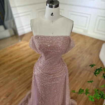 Luxury Dubai Customize Pink Elegant Saudi Mermaid Beaded Arabic Evening Dresses Gown For Formal Occasion LA72204A - SERENE HILL