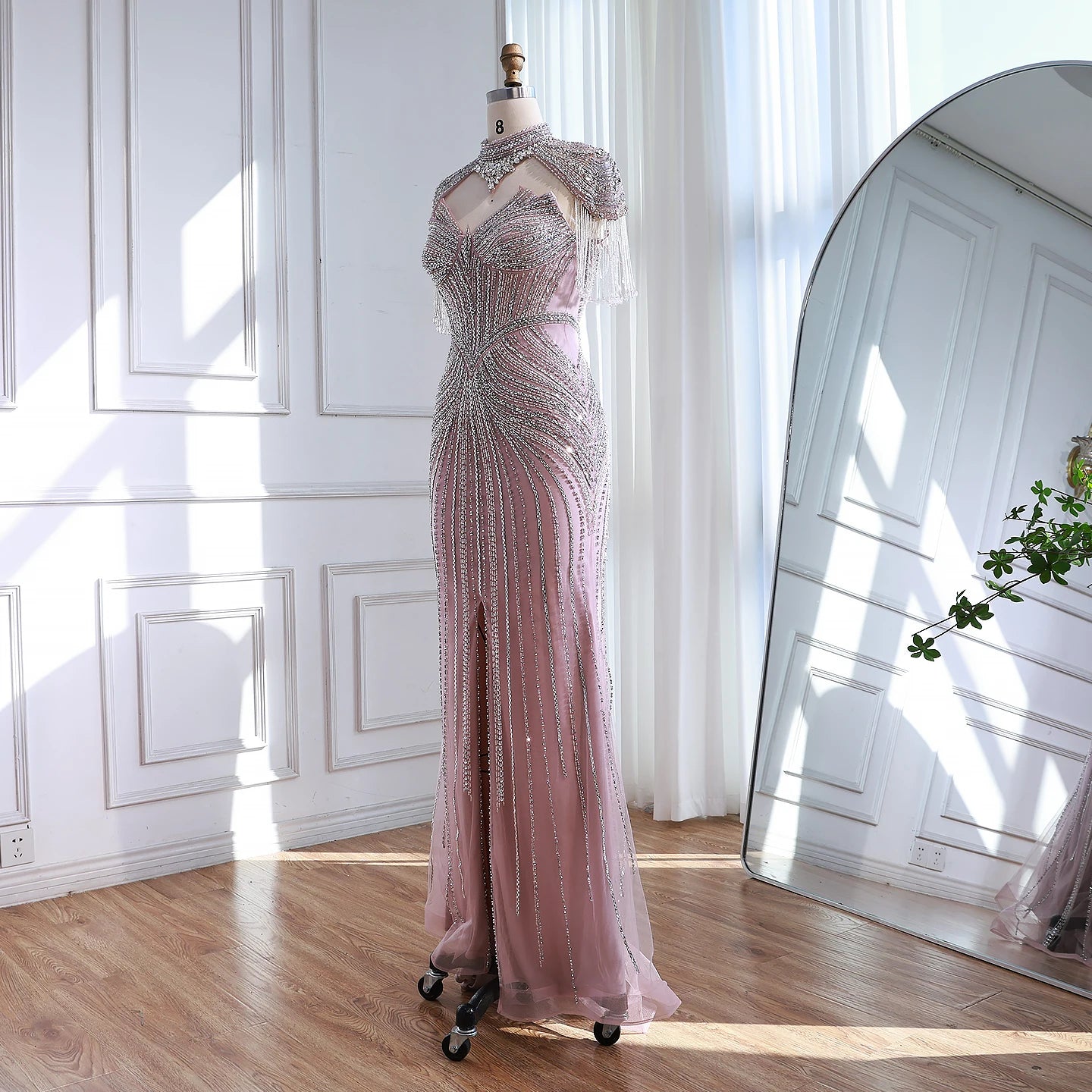 Nude Mermaid Evening Dress with Detachable High Neck Tassel LA72891A - SERENE HILL