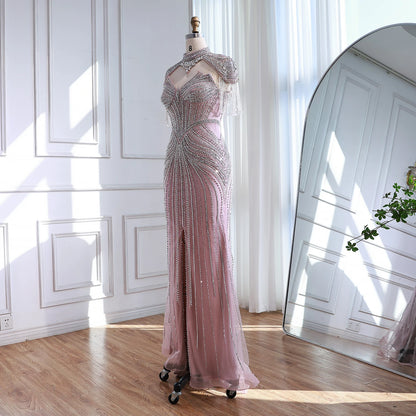 Nude Mermaid Evening Dress with Detachable High Neck Tassel LA72891A - SERENE HILL