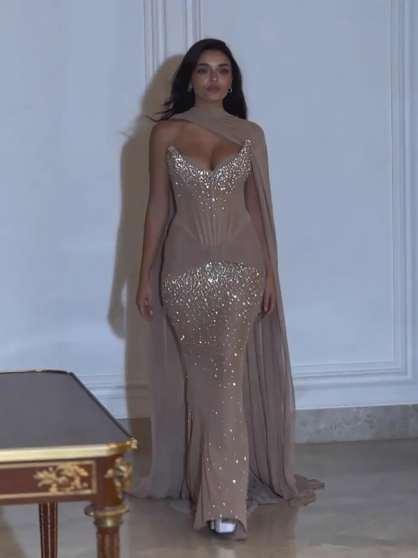 Luxury Arabic Nude Beaded Corset Evening Dress LA73343 - SERENE HILL