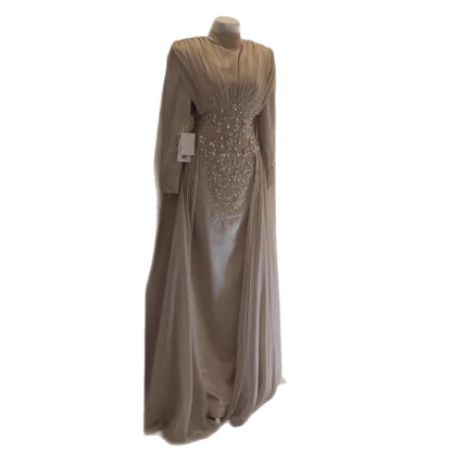 Luxury Caramel Crystal Beaded Mermaid Muslim Evening Dress LA73427 - SERENE HILL