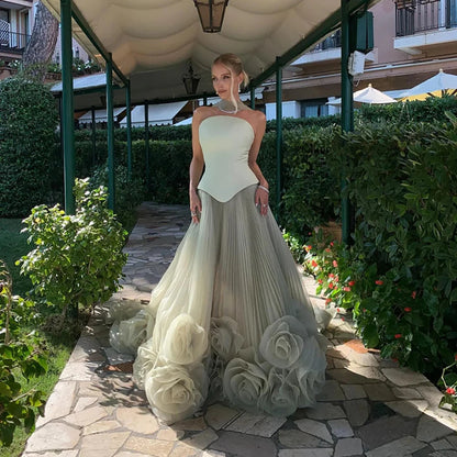 Elegant Sage Green 3D Flowers A Line Evening Dresses Gowns LA72913 - SERENE HILL