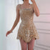 Luxury Nude Pearl Beaded A-Line Mini Evening Dress LA73211 - SERENE HILL