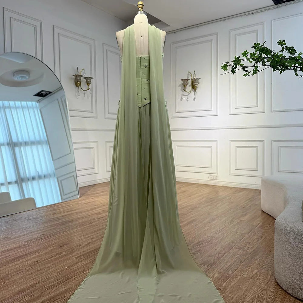 Classy Sage Green A-Line Chiffon Evening Dress LA73073 - SERENE HILL