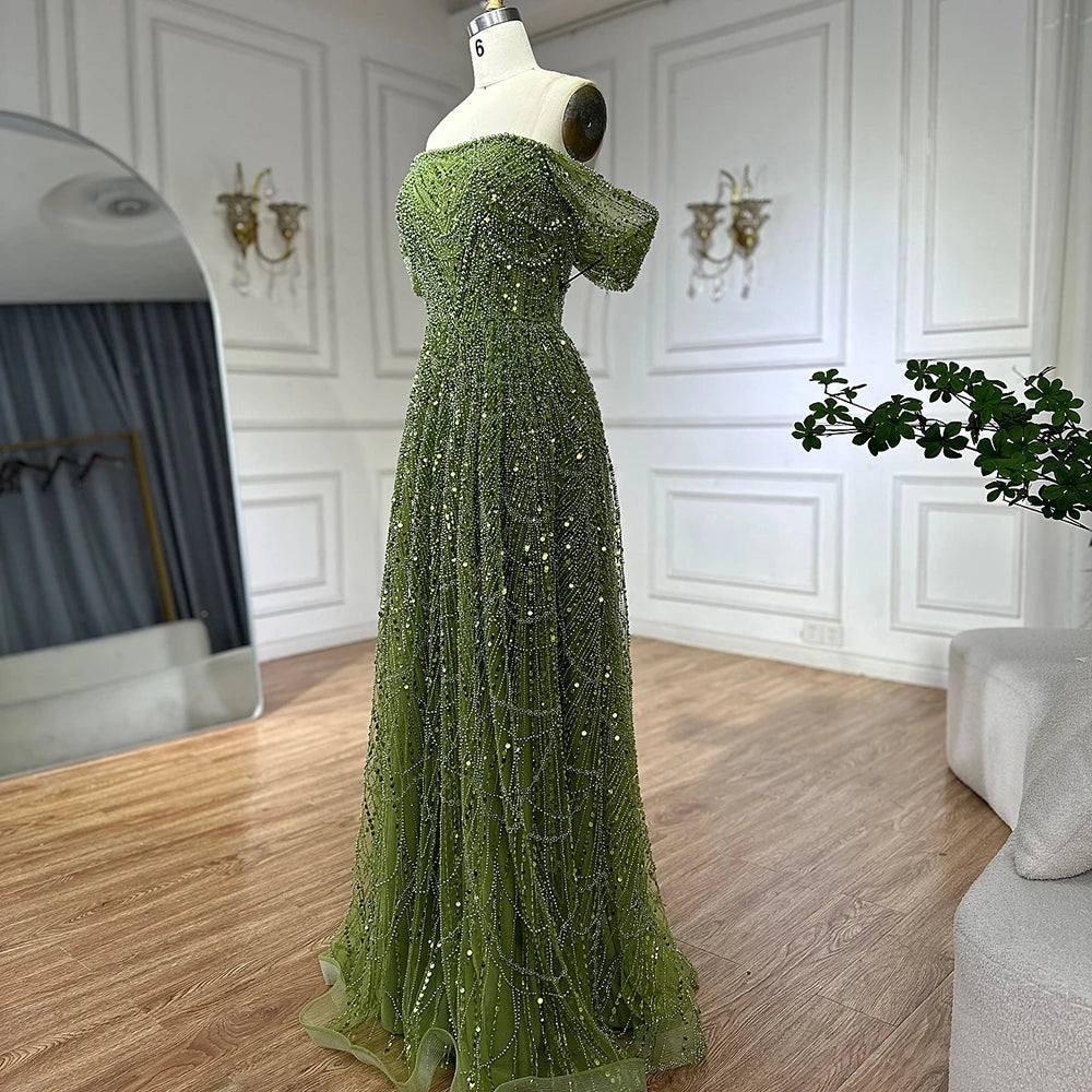 Luxury Beaded Champagne Off-Shoulder Evening Dress LA72738 - SERENE HILL
