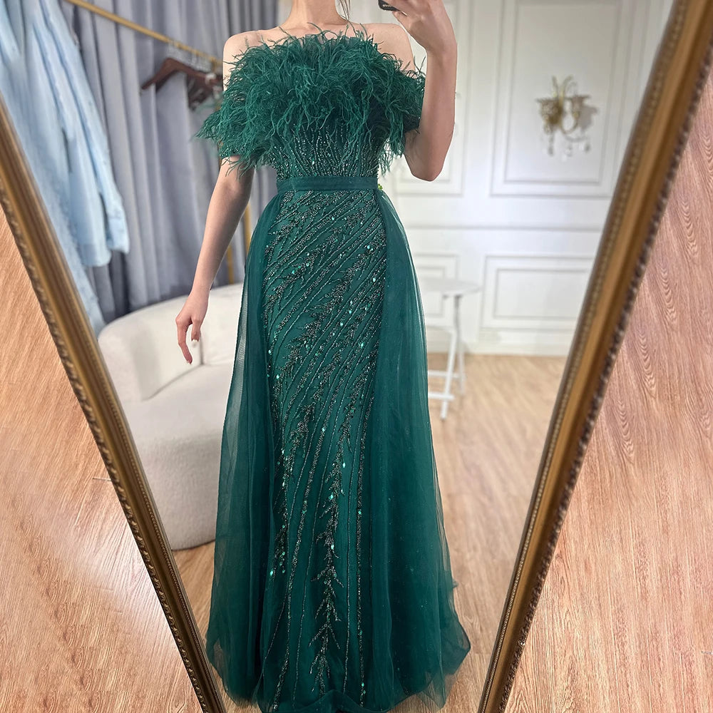 Luxury Dubai Saudi Arabic Beaded Caramel Mermaid Elegant Evening Dresses Gowns with Overskirt for Formal Occasion LA71634A - SERENE HILL