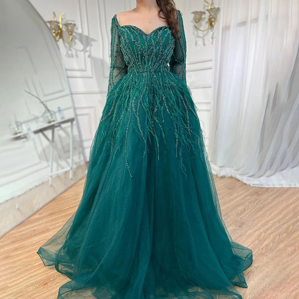 Feathers Black Evening Dresses for Women Wedding Party LA71468 - SERENE HILL