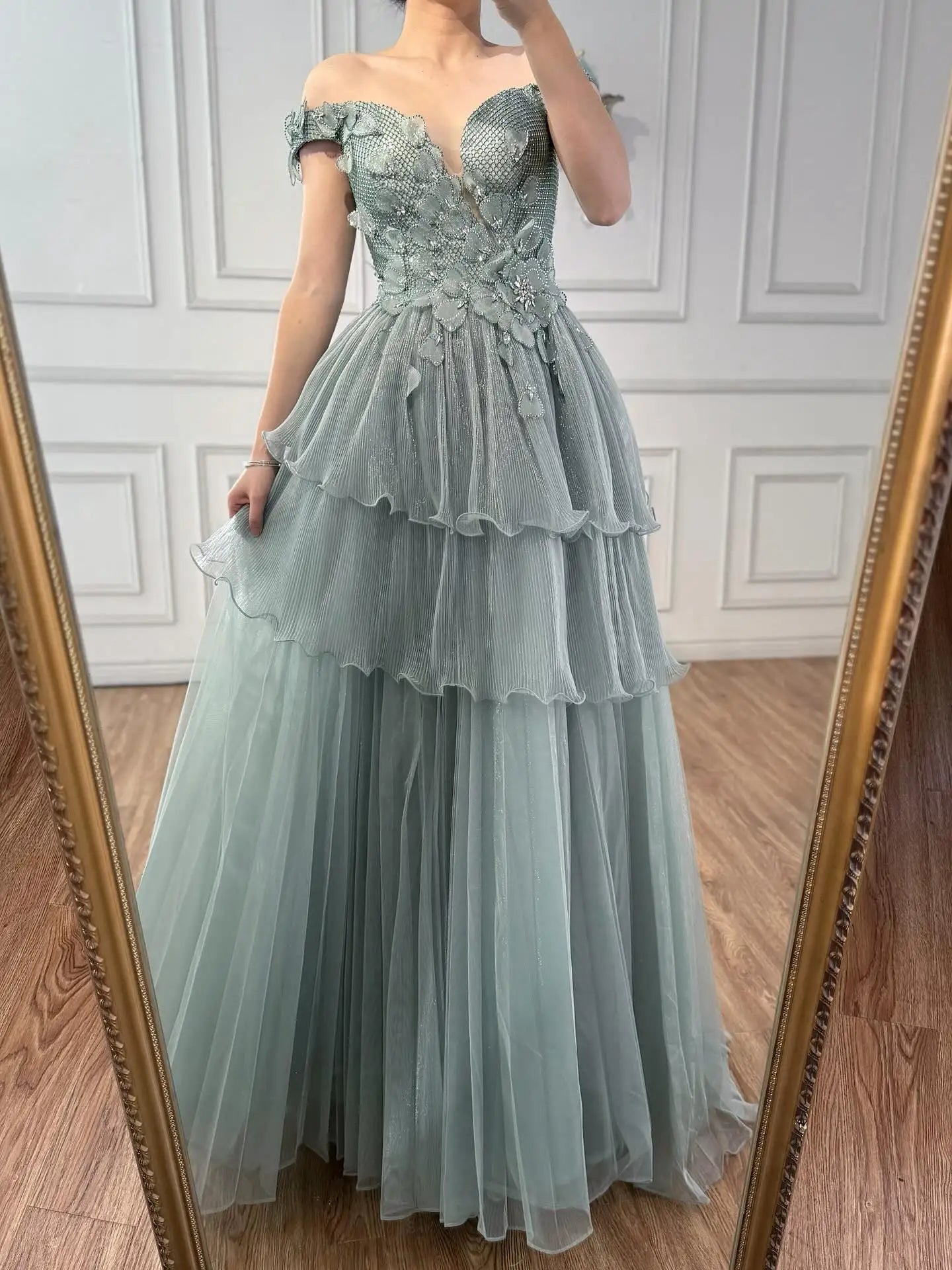 Luxury Pink Dreamy Ruffles Beaded A-Line Evening Dress LA73385 - SERENE HILL