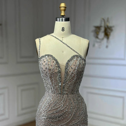 Luxury Dubai Nude Beaded One-Shoulder Evening Gown with Crystal for Formal Occasion LA72872 - SERENE HILL
