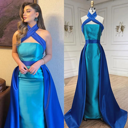 Blue Contrast Turquoise Evening Dress with Overskirt LA72197 - SERENE HILL