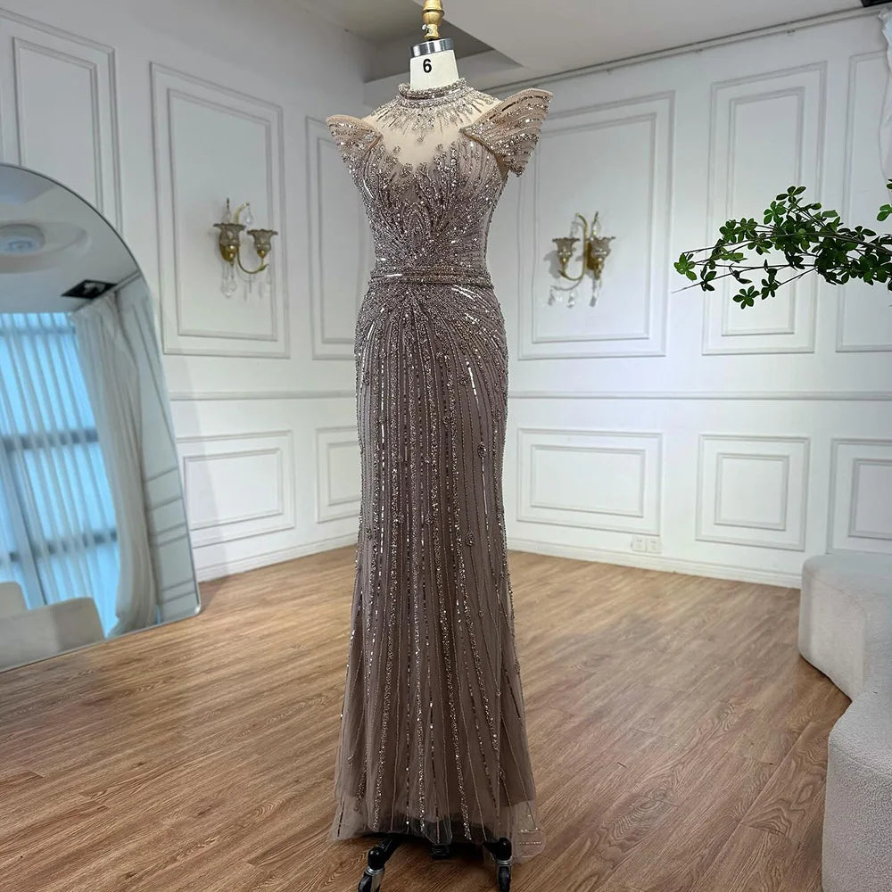 Luxury Caramel Mermaid Beaded Evening Dress LA73082 - SERENE HILL