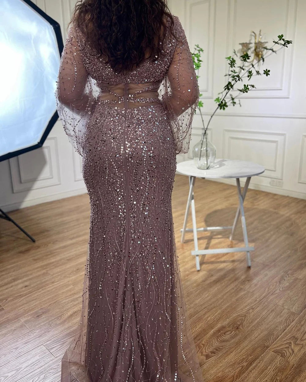 Serene Hill Sexy Mint Mermaid Elegant V-Neck Beaded Luxury Arabic Shiny Evening Dresses Gowns For Women Party 2025 LA71784 - SERENE HILL