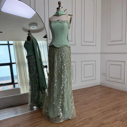 Luxury Sage Green Beaded Mermaid Evening Dress LA73050C - SERENE HILL
