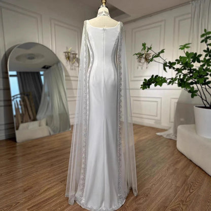 Luxury Blue Mermaid Beaded Evening Dress with Cape Sleeves LA72086 - SERENE HILL