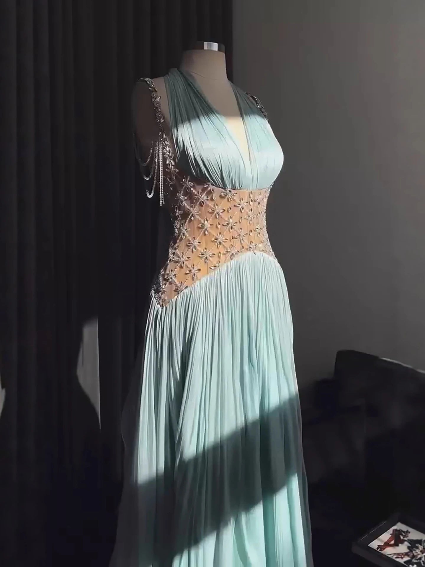 Luxury Turquoise Crystal Beaded A-Line Evening Dress LA73421 - SERENE HILL