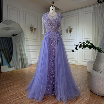 Serene Hill 2025 Arabic lilac Elegant A Line Beaded Tassel Luxury Dubai Evening Dresses Gowns for Woman Wedding Party LA72422 - SERENE HILL