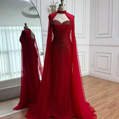 Nude Luxury Beaded Mermaid Evening Gown with Cape Sleeves LA72811A - SERENE HILL