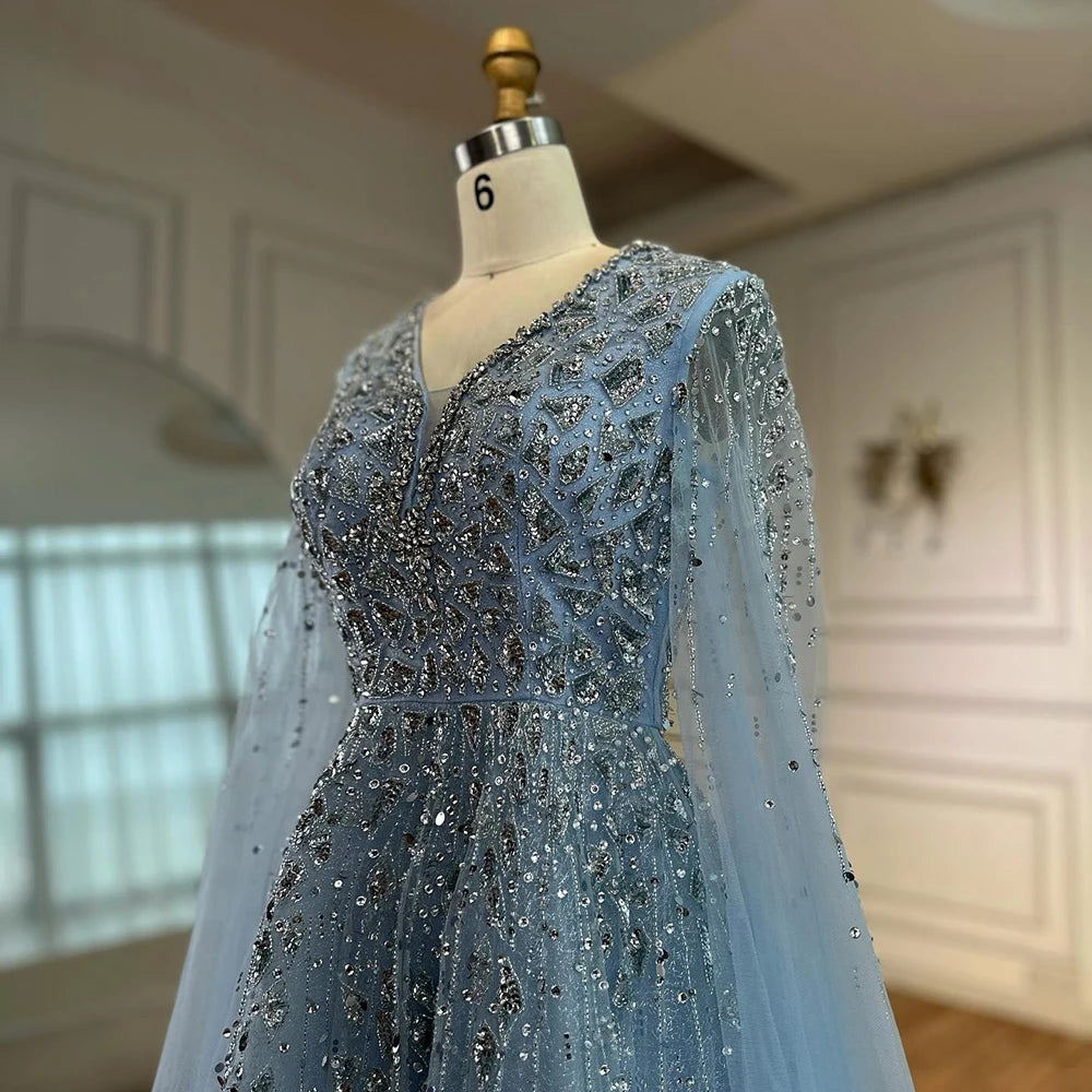 Luxury Blue Evening Dress with Cape 2025 LA72968 - SERENE HILL