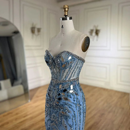 Serene Hill Arabic Blue Elegant Mermaid Beaded Luxury Dubai Evening Dresses Gowns 2025 for Women&