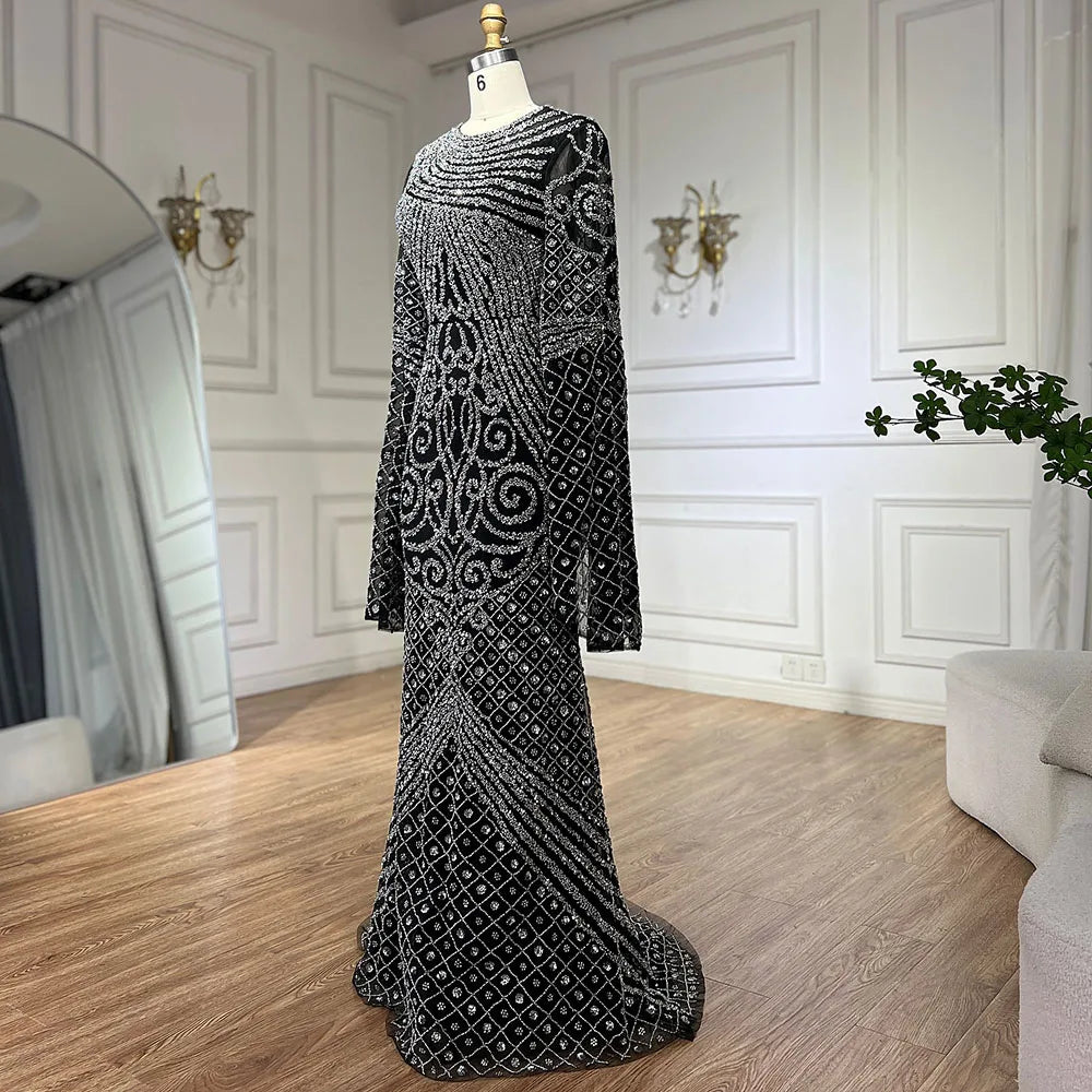 Luxury Flared Sleeves Caramel Beaded Mermaid Evening Dress LA72771 - SERENE HILL