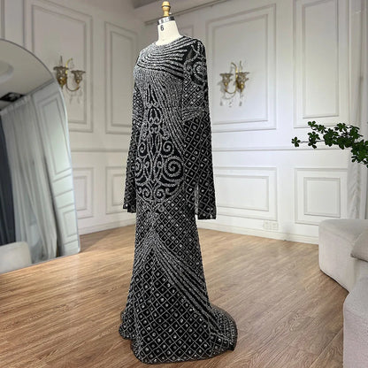 Luxury Flared Sleeves Caramel Beaded Mermaid Evening Dress LA72771 - SERENE HILL