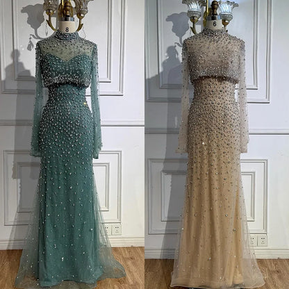 Luxury Turquoise Two Pieces Beaded Mermaid Evening Dress with Detachable Top LA73095 - SERENE HILL
