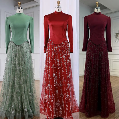 Luxury Sage Green Muslim Beaded Evening Dress LA72805A - SERENE HILL