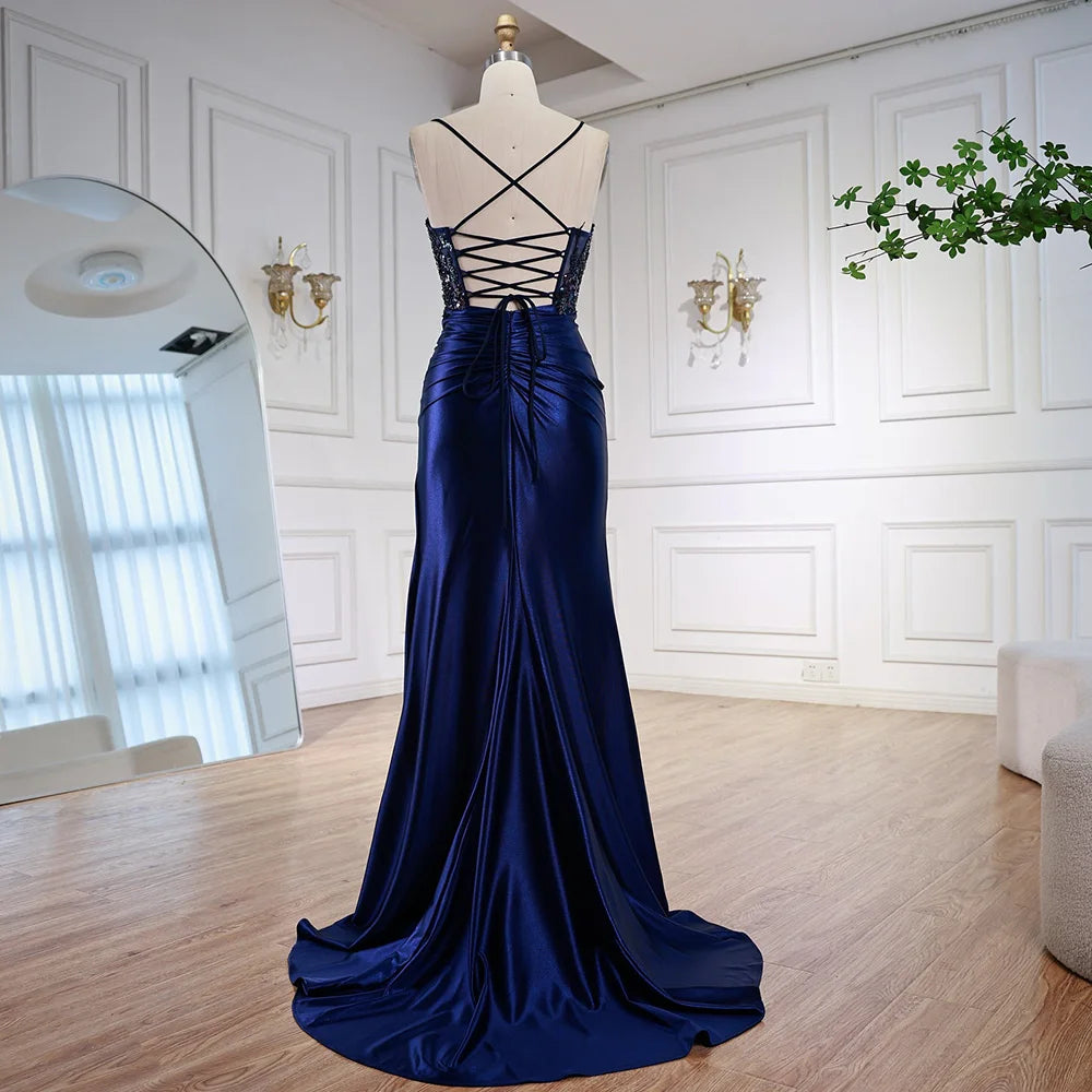 Classy Light Green Satin Prom Dress with Lace and Slit LA73032A  SERENE  HILL