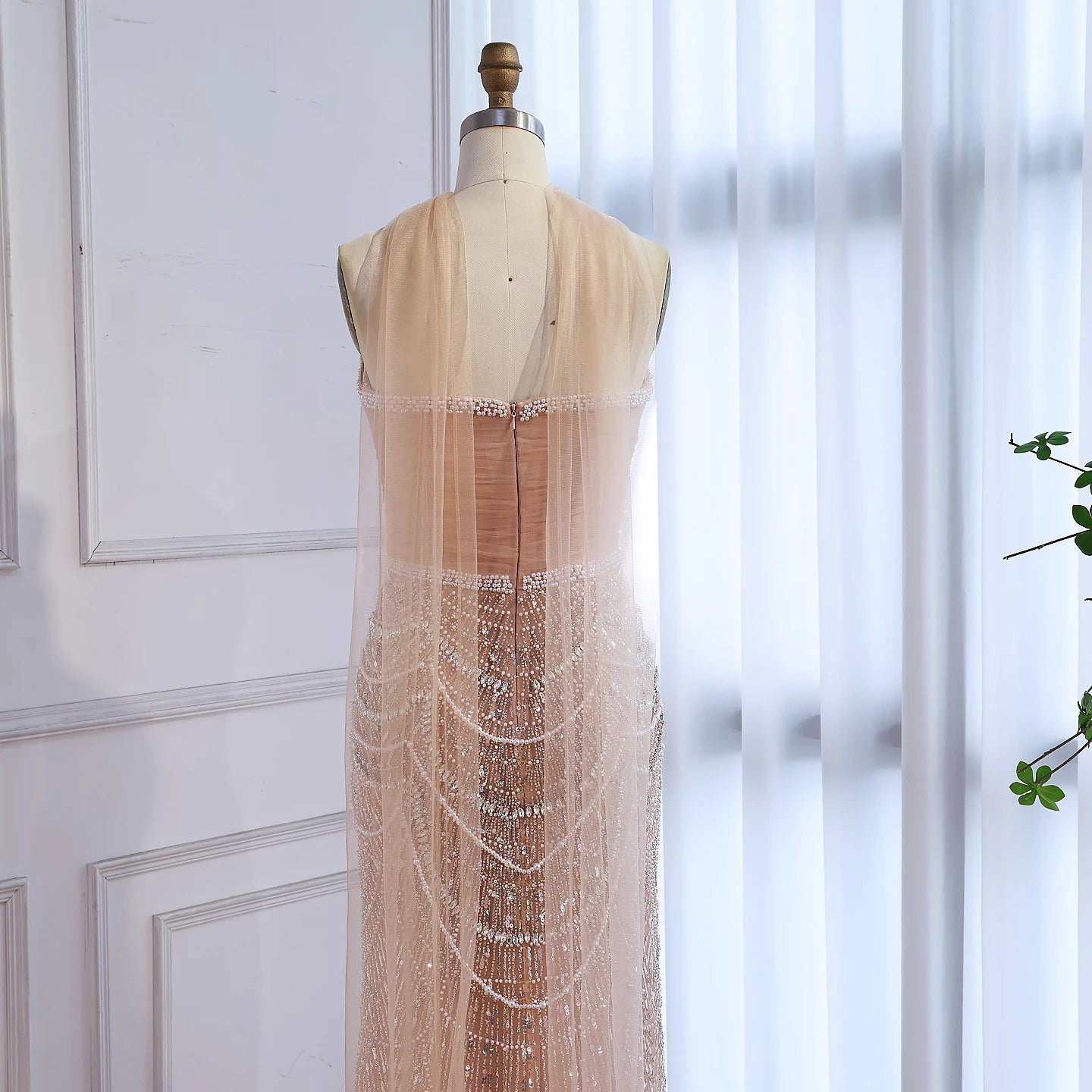 Luxury Nude Mermaid Crystal Evening Dress for Wedding Guest LA73320 - SERENE HILL