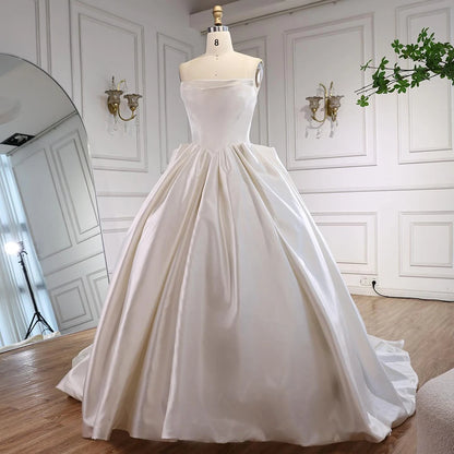 Elegant White Satin Ball Gown Wedding Dress HA2533 - SERENE HILL